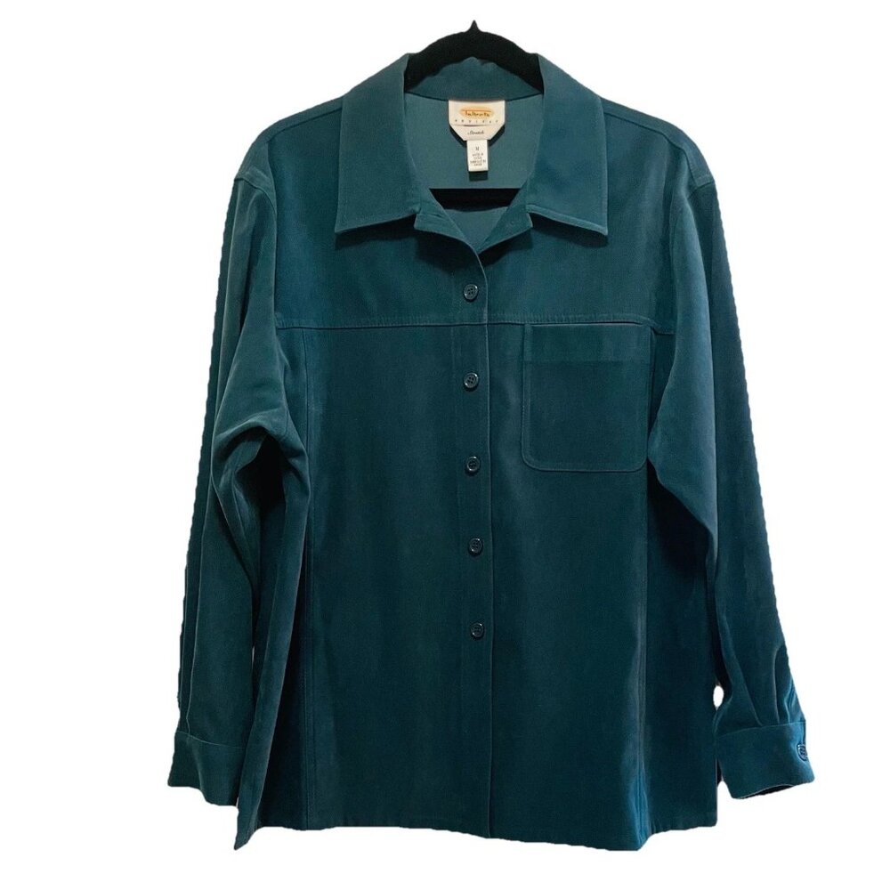 TALBOTS Forrest Green Faux Suede Long Sleeve Shacket Sz PM NWOT